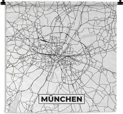 Produktbild von MuchoWow® Wandteppich Wandbehang München - Stadtplan - Karte 150x150 cm Tapisserie Dekoration Wandtuch - Wohnaccessoires - Modernes