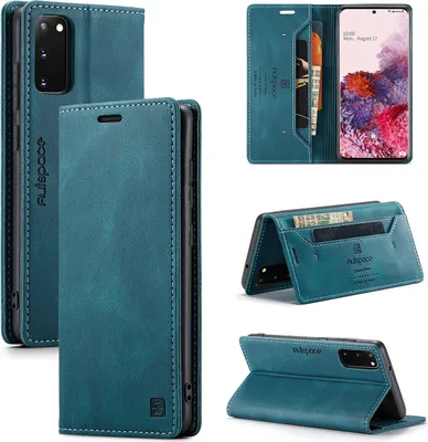 Produktbild von Samsung Galaxy S20 Brieftasche Hülle, Retro Kunstledertasche Stand Schutzhülle für Samsung Galaxy S20 Blau