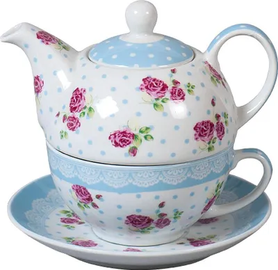 Obrázok produktu pre Čajová súprava porcelánová rôznorodá biela/ružová/modrá 3ks