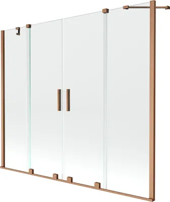 Produktbild von Mexen Velar Duo Badewannen-Faltwand, 2-flügelig, verschiebbar, 200 x 150 cm, transparent, gebürstetes Kupfer - 896-200-000-02-6?