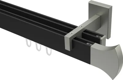 Produktbild von Interdeco Innenlaufstange / Gardinenstange mit Innenlauf Schwarz / Edelstahl-Optik, Typ Smartline Conex (Rundung), 14x35 mm 2-läufig, 180 cm