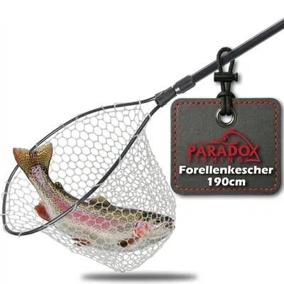 Produktbild von Paradox Fishing Forellen Angel-Kescher 1,9m mit vollgummierten Netz - Kescher angeln