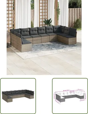Produktbild von The Living Store 10-tlg. Garten-Sofagarnitur mit Kissen Grau Poly Rattan