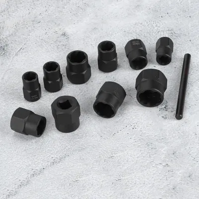 Productafbeelding van 11-delig set: Beschadigde moer verwijderaar, 3/8 inch aandrijving, torsie-aanslag, rechte stangset