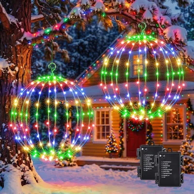 LED-Lichterkugeln 30 cm, 2 Stück, mehrfarbig, Outdoor, batteriebetrieben