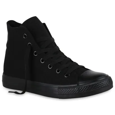 Produktbild von Mytrendshoe Herren Sneaker High Canvas Turnschuhe Schnürer Freizeitschuhe 826092, Farbe: Schwarz Schwarz, Größe: 36