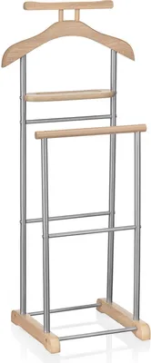A valet stand made of wood and metal, presented against a white background.