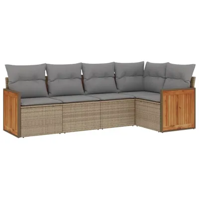Produktbild von vidaXL 5-tlg. Garten-Sofagarnitur mit Kissen Beige Poly Rattan