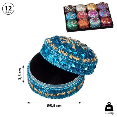 Produktbild von Schmuckdose Orient 12er Set Ø5,5cm Schmuckkästchen Dose Box Glitzer Schatulle bunt