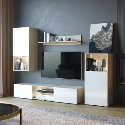 Produktbild von Wohnwand LOFT eiche sonoma / weiß hochglanz