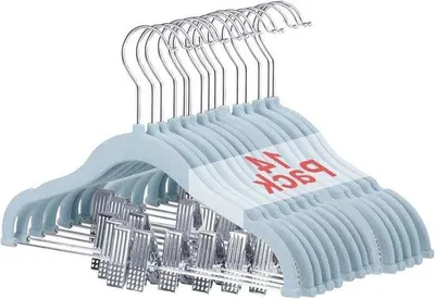 Produktbild von Kleiderhaken für Kinder mit blauen Clips - 14 StückKleiderhaken für Kinder mit 360° drehbaren Haken - 14 Stück blauFlauschige Antislip Kleiderhaken für Kinder - 14 Stück blau