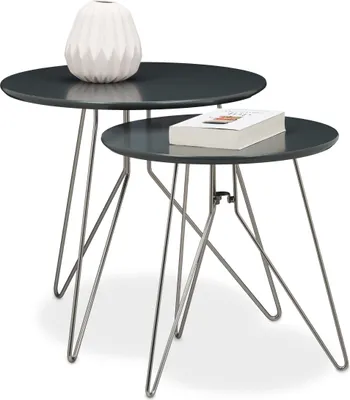 Produktbild von Relaxdays Beistelltisch 2er Set, Wohnzimmertische aus Holz, Ø48/40 cm, grau-matt lackiert, Couchtisch/Telefontisch, grau