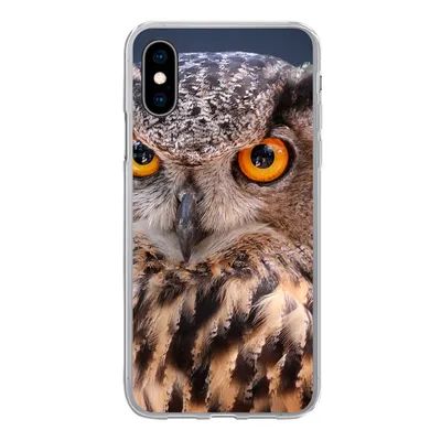 Produktbild von MuchoWow® Handyhülle Schutzhülle Hülle für iPhone X Eine Nahaufnahme einer braunen Eule Silikon Softcase Handy Hülle - Handyhülle