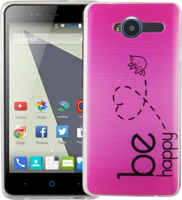 Produktbild von Handy Hülle für ZTE Blade L3 Cover Case Schutz Tasche Motiv Slim Silikon TPU Be Happy Pink