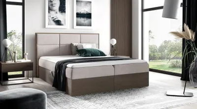Produktbild von Kontinentales Bett 120x200 CHANTELLE 2 - dunkle Eiche / Beige + GRATIS Matratzenauflage