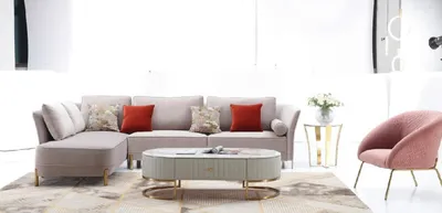 Image de Canapé d'angle moderne en forme de L, ensemble de salon, canapé d'angle, sofa, rembourrage