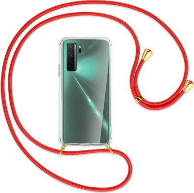 Produktbild von Handykette Backcover-Schutzhülle mit Band (Metall goldfarben) für Huawei P40 lite 5G - rot