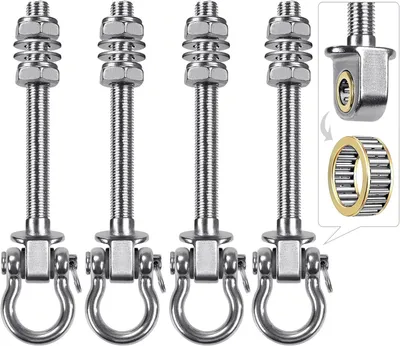 Produktbild von 4-teiliges Schwerlast-Schwinghaken-Set – Deckenhaken mit Kugellager – M10 Edelstahl-Aufhängung – Für Holzbalken und Betondecken – Tragfähigkeit bis zu 650 kg