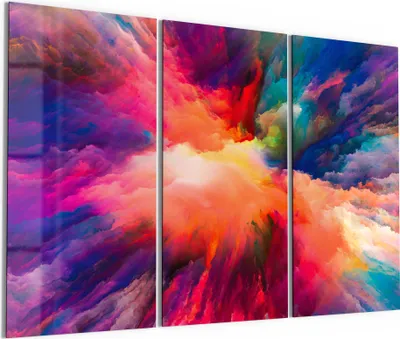Produktbild von DEQORI Glasbild Echtglas 3x50x100 cm 'Bunte Farbwolke' Wandbilder XXL groß