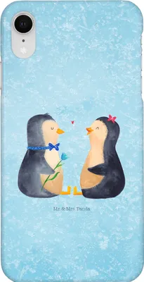 Produktbild von Mr. & Mrs. Panda Iphone XR Handyhülle Pinguin Pärchen - Eisblau - Geschenk, Hochzeitsgeschenk, Verlobung, Liebe, Verknallt, Premium Kunststoff, Handy Case, Hochzeitstag