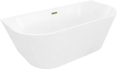 Produktbild von Mexen Oris freistehende wandnahe geriffelte Wanne 150 x 75 cm, weiß, Überlauf gold - 52871507500-50