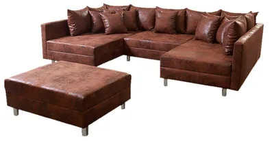 Produktbild von Wohnlandschaft Sofa Couch Ecksofa Eckcouch in Mikrofaser Vintage braun Minsk XXL