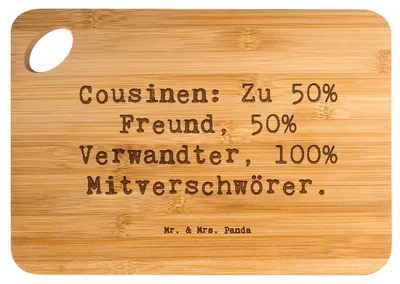 Produktbild von Mr. & Mrs. Panda Schneidebrett Spruch Cousin Mitverschwörer - Transparent - Geschenk, Holzbrettchen, Handarbeit, Spaß, Frühstücksbrettchen, Verwandtschaft, Freude, Brett