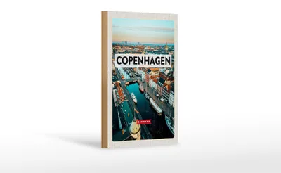 Produktbild von Holzschild Reise 12x18cm Copenhagen Denmark Altstadt Fluss Dekoration