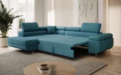 Produktbild von GOLDSTOFF ASTON Ecksofa L-Form 273x203 cm | Designer-Schlafsofa mit Bettfunktion & Stauraum | Modernes Wohnzimmer-Ecksofa mit Liege- & Schlaffunktion