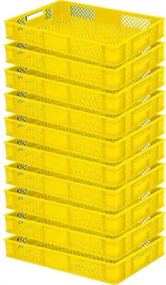 Produktbild von 10x Eurobehälter durchbrochen/Stapelkorb, lebensmittelecht, Industriequalität, LxBxH 600 x 400 x 90 mm, gelb