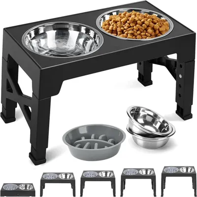 Produktbild von Erhöhte Hundenäpfe für kleine, mittelgroße Hunde - 5 Höhenstellungen, nicht-slippernder Stand, Ergonomischer Tiernahrungstation