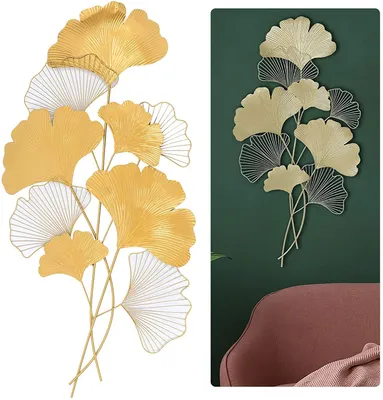 Zdjęcie produktu dla Dekoracja ścienna Ginkgo żelazna dekoracja na ścianę w tle salon złoty 55 * 110 cm