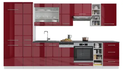 Obrázok produktu pre Kuchynský kút Vicco Fame-Line Bordeaux vysoký lesk/biela 355 cm bez pracovnej dosky, Model 36413