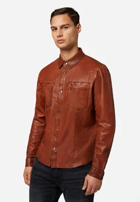 Produktbild von Lederhemd Reverse Shirt Roberto 2in1 Lammnappa – cognac / L
