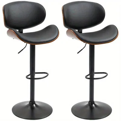 Imagen del producto de Taburete de bar ajustable con asiento giratorio y estructura metálica resistente