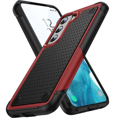Obrázek produktu pro Pouzdro pro Samsung Galaxy S22 5G, vojenská kvalita, nárazuvzdorné hybridní 2v1 tvrdý PC a měkký TPU pouzdro červené černé
