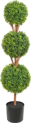 Obrázok produktu pre SucceBuy 48" Umelé topiary zo zimostrázu, 2 kusy, 3 guľovité umelé rastliny s kvetináčmi, zelené, záhradná dekorácia do interiéru aj exteriéru