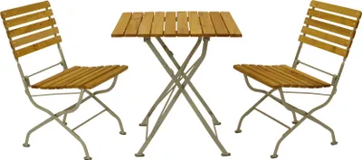 Produktbild von DEGAMO Gartengarnitur Bistroset Klappgarnitur PASSAU 3-teilig, Flachstahl verzinkt + Robinie, klappbar (2x Klappstuhl, 1x Klapptisch 70x70cm)