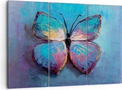 Produktbild von Bild auf Leinwand - Leinwandbild - 3 Teile - Handschriftlich Schmetterling Blau - 105x70cm - Wand Bild - Wanddeko - Wandbilder - Leinwanddruck - Bilder - Wanddekoration - Leinwand bilder CE105x70-4470
