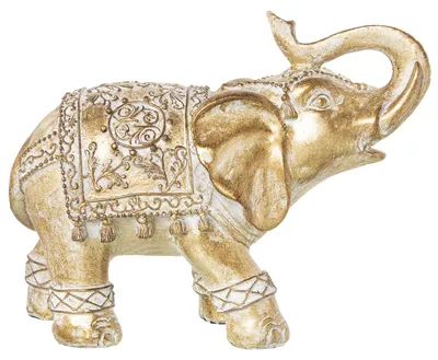 Elefantenfigur aus Kunstharz, goldfarben, 23 x 9,5 x 18 cm