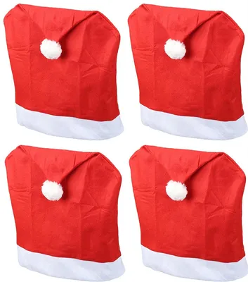 Produktbild von Novaliv Stuhlhussen 4er Set Schwingstuhl Weihnachten I Rot I Nikolausmütze I Stuhlbezug Weihnachten Deko Weihnachtsmütze Stuhlabdeckung Stuhlbezug 4er Set