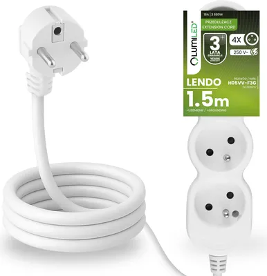 Produktbild von LUMILED Steckdosenleiste 4-Fach Steckdose Typ E, 1,5m Kabel H05VV-F3G, Weiß, Mehrfachsteckdose E Stecker 16A 3680W 250V IP20 Halterung zum Aufhängen