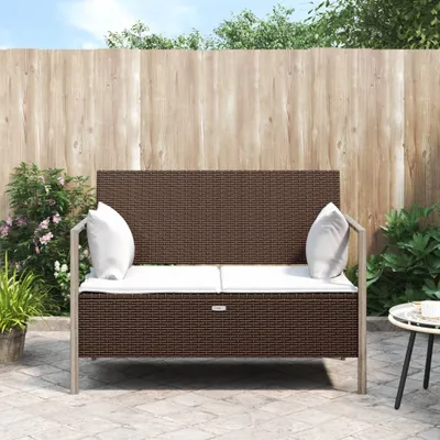 Produktbild von vidaXL Zahradní lavice pro 2 osoby s polštářem Brown Poly Rattan