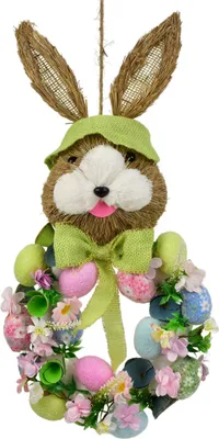 Produktbild von Kranz mit Kaninchen und Eiern grün 57x25 cm