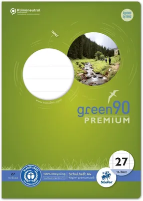 Produktbild von Schulheft Green A4 liniert mit Rand Lineatur 27 16 Blatt Packung mit 10 Stück