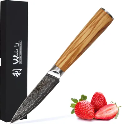 Produktbild von Wakoli Oribu I Officemesser 8,50 cm extrem scharfe Klinge aus 67 Lagen I Profi Küchenmesser mit Griff aus Olivenholz