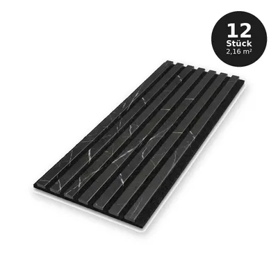 Produktbild von Wandlamellen 30x60 cm - Set 12 Stück (2,16 m²) - MDF Wandpaneele - schwarze Marmoroptik - SCHWARZER MARMOR-2