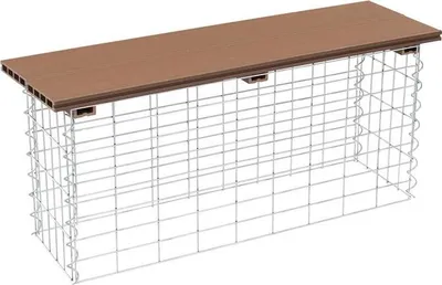 Produktbild von Gabionenbank Gabionen Sitzbank WPC 100x30x43cm Gartenbank Draht Bank hellbraun