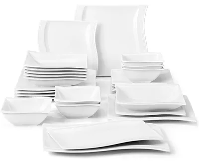 Productafbeelding van Serviesset, porselein, dinerborden, 26-delig, combinatie set, wit