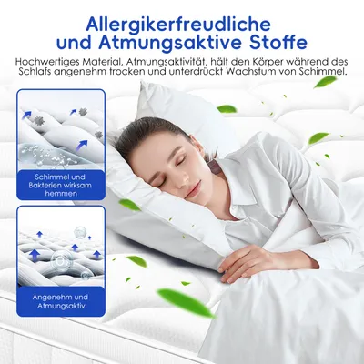 Produktbild von Adormii Matratze 180x200 cm, Höhe 25cm, orthopädische 7-Zonen Federkernmatratze 180x200, Matratzen, Federkernmatratzen mit Spannbettlaken